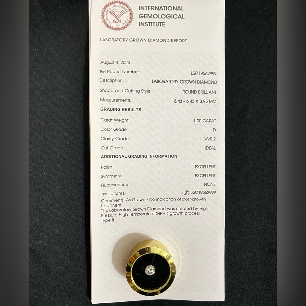IGI Certified 1.00 ct Round Brilliant Lab Loose Diamond